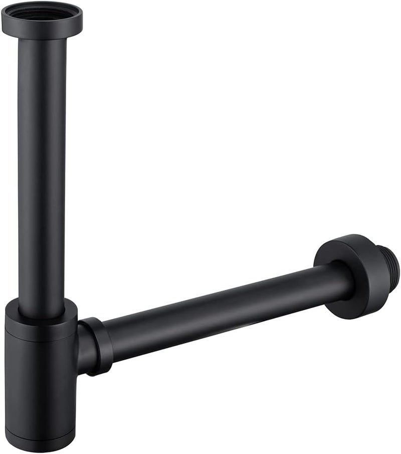 SEABEFORE Brass Round Bottle P-Trap 1 1/4, Adjustable Basin Sink Waste Drain Trap Kit, Matte Black P Trap - Image 1